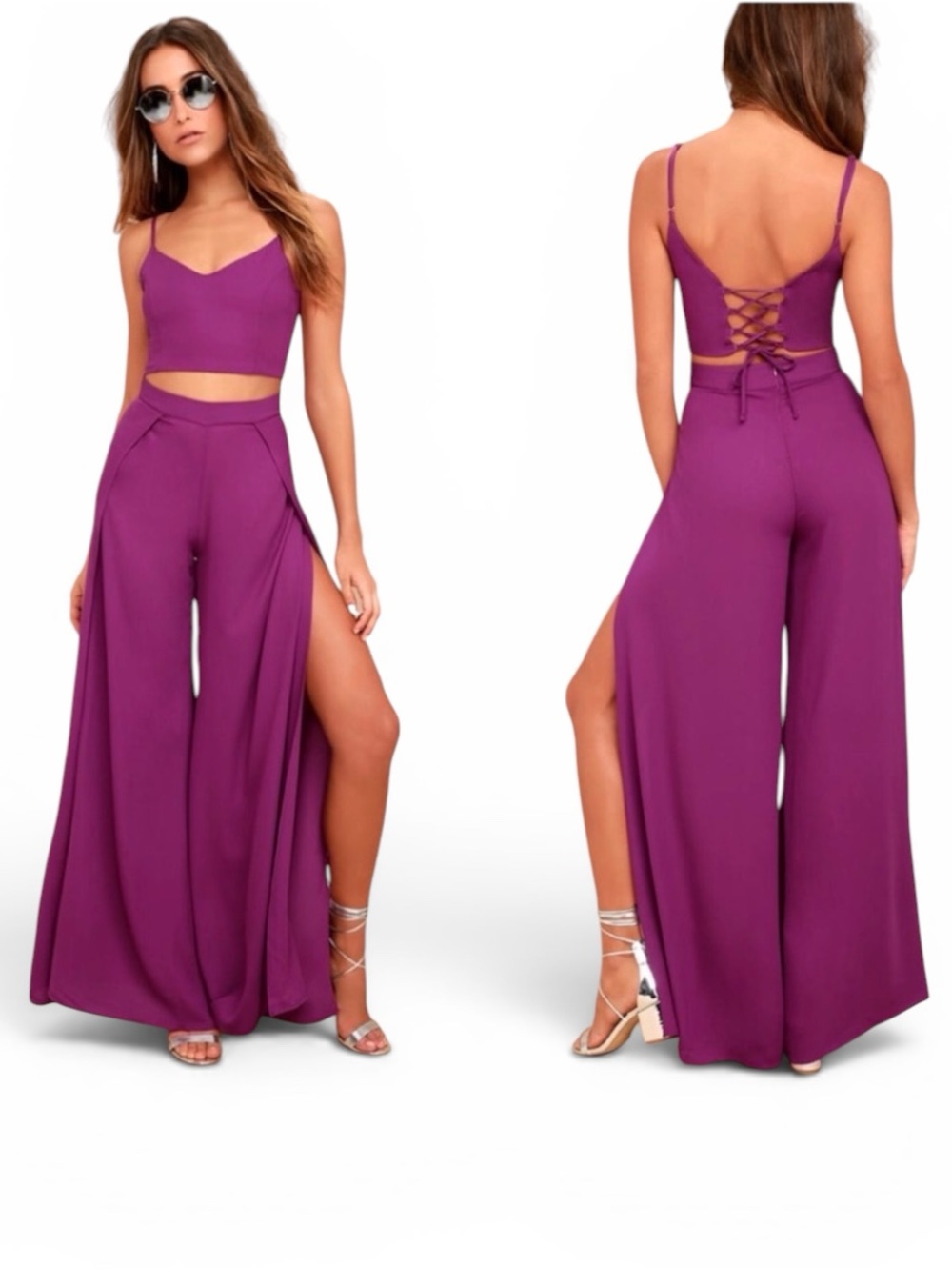FLAWED GEM // Lulu's Magenta Out Tonight 2 Pc Jumpsuit XS
